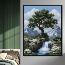 Majestic Tree Mountain Falls - NicheCanvas