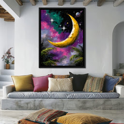 Golden Crescent Cosmic Nightscape - NicheCanvas