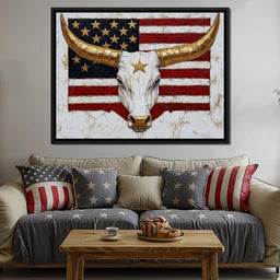 Golden Longhorn Patriotic Pride - NicheCanvas