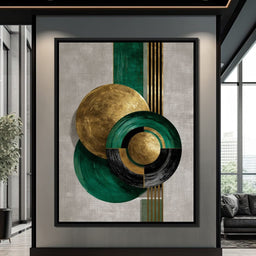 Emerald Gold Geometric Circles - NicheCanvas