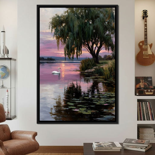 Swan Lake Sunset Willow Tree Canvas Print
