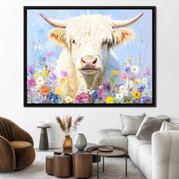 Highland Cattle Wildflowers - NicheCanvas