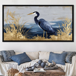 Coastal Heron Gold Reeds - NicheCanvas