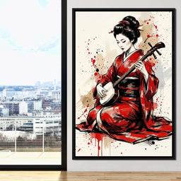 Japanese Woman with Shamisen - NicheCanvas