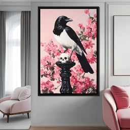 Raven on Blooming Stand - NicheCanvas