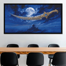 Golden Scimitar Under Full Moon - NicheCanvas