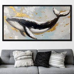 Golden Waves Ocean Whale - NicheCanvas