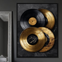Gold Vinyl Records Noir Marble - NicheCanvas