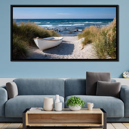White Rowboat Coastal Dunes - NicheCanvas