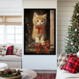 Yuletide Kitten by the Window - NicheCanvas