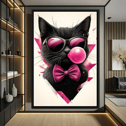 Chic Feline Bubblegum Bliss - NicheCanvas