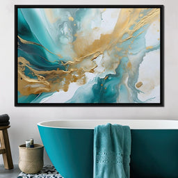 Oceanic Gold Turquoise Abstract - NicheCanvas