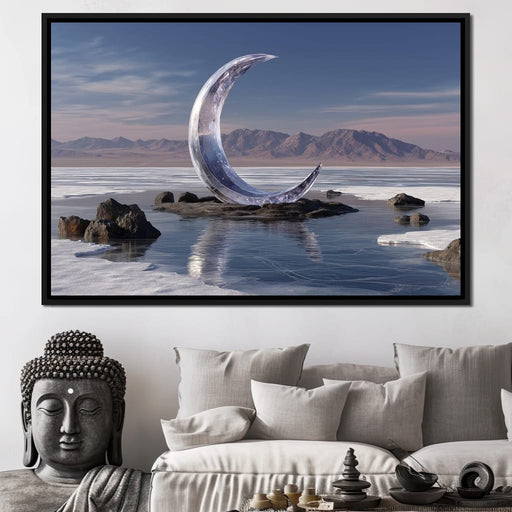Silver Crescent Over Salt Flats Canvas Print