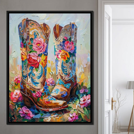 Wildflower Cowboy Boots - Neal Hackett Canvas Print