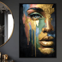 Radiant Gold Drip Face Painting - NicheCanvas