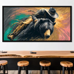 Cowboy Charge On Midnight Bear - NicheCanvas