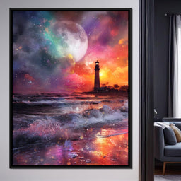 Celestial Lighthouse Tempest Waves - NicheCanvas