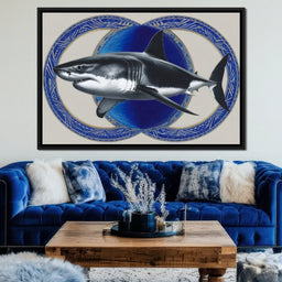 Great White Shark Emblem Blue - NicheCanvas