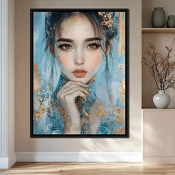 Golden Petals on Celestial Blue - NicheCanvas