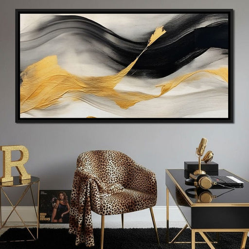 Modern Gold Black Fluid Waves Canvas Print