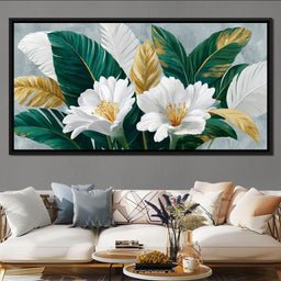 Gilded Tropical White Peony - NicheCanvas