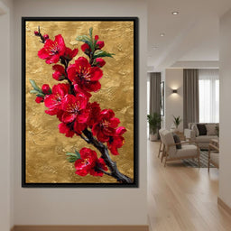 Golden Sakura Blossom Branch - NicheCanvas