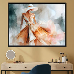 Sun Hat Lady in Peach Gown - NicheCanvas