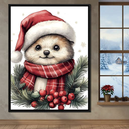 Jolly Winter Pup With Holly - NicheCanvas