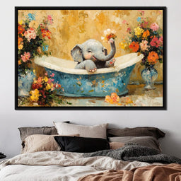 Elephant Joy in Floral Bath - NicheCanvas