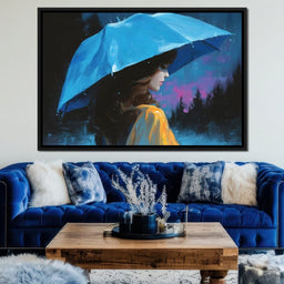 Blue Umbrella Evening Reverie - NicheCanvas