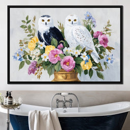 Snowy Owls Floral - NicheCanvas