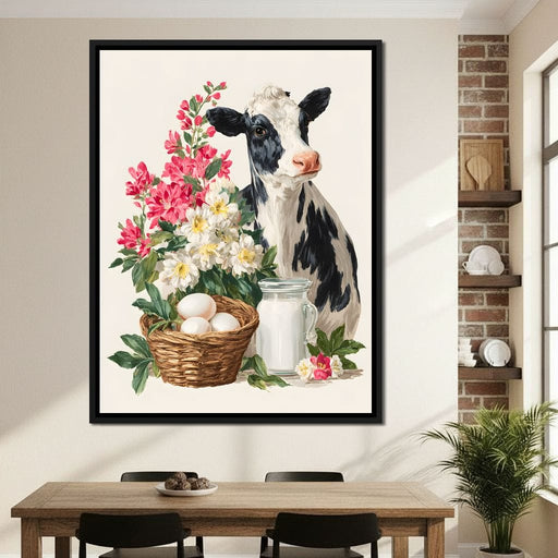 Farmhouse Cow Milk And Blooms Canvas Print