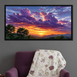 Golden Mountain Sunset Clouds Sky - NicheCanvas