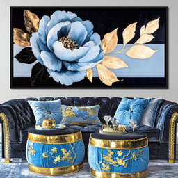 Golden Petals Blue Elegance - NicheCanvas