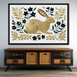 Golden Hare Botanical Folk Scene - NicheCanvas