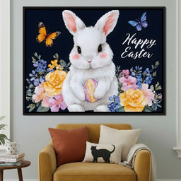 Happy Easter Bunny Watercolor - NicheCanvas