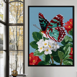 Turquoise Wing On Summer Blossoms - NicheCanvas
