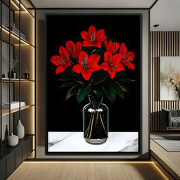 Scarlet Blooms in Glass Vase - NicheCanvas