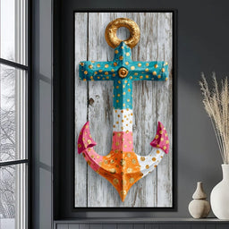 Golden Dotted Nautical Anchor - NicheCanvas