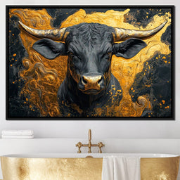 Majestic Bull Amid Gold Swirls - NicheCanvas