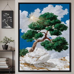 Sunlit Pine on White Cliff - NicheCanvas