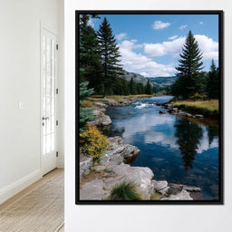 Mountain River Pines Reflection - NicheCanvas