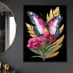 Radiant Butterfly and Gold Florals - NicheCanvas