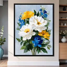 Golden White Blue Garden Posey - NicheCanvas