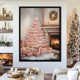Pastel Yuletide Fireplace Glow - NicheCanvas