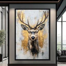 Majestic Golden Deer Portrait - NicheCanvas