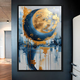 Golden Swirls on Sapphire Tides - NicheCanvas