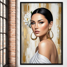 Golden Lotus Beauty Portrait - NicheCanvas
