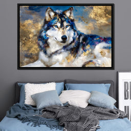 Sapphire Wolf Gold Radiance - NicheCanvas