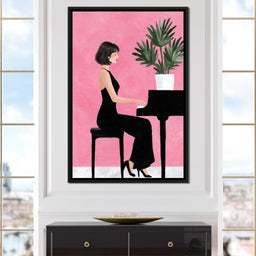 Elegant Pianist On Pink Backdrop - NicheCanvas